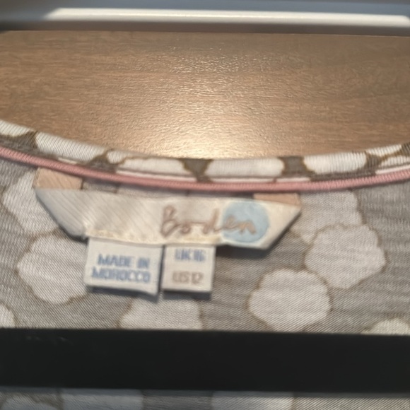 Boden Peasant Tunic blouse Womens 12 wool blend Tan/White long sleeves office - Picture 6 of 7